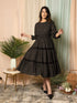 AAHELI RADIANT MEADOWS BLACK COTTON KANTHA TIERED DRESS AAHELI RADIANT MEADOWS BLACK COTTON KANTHA TIERED DRESS